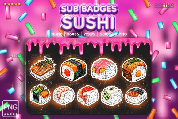 Download 8 Yummy Sub Badges, Sushi Twitch Badges - Twitch Collection